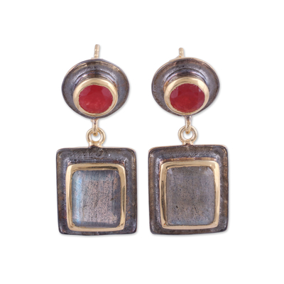 Ruby and Labradorite 18k Gold Accented Dangle Earrings