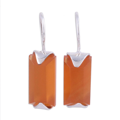 Uniqu Minimalist Orange Onyx and Silver Drop Earrings