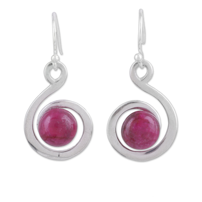 Handmade Ruby and Sterling Silver Dangle Earrings from India