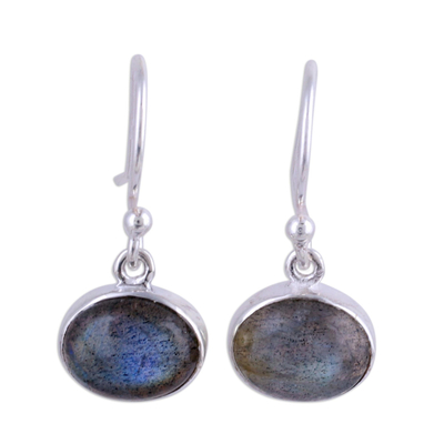 Sterling Silver Hook Earrings with Labradorite Cabochons