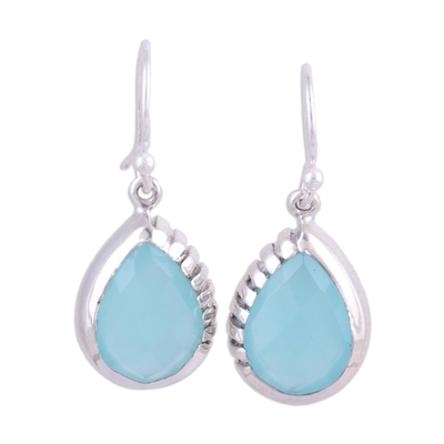 Modern Aqua Chalcedony and Sterling Silver Earrings