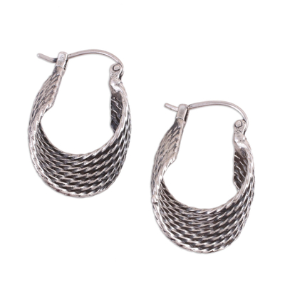 Unique Sterling Silver Hoop Earrings with Twist Design