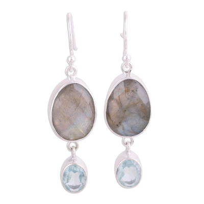 Labradorite and Blue Topaz Dangle Earrings