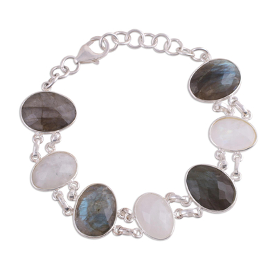 Link Bracelet with Rainbow Moonstone and Labradorite