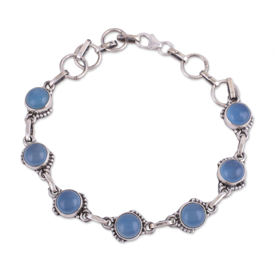 Chalcedony and Sterling Silver Link Bracelet from India