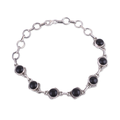 Handcrafted Black Onyx Sterling Silver Link Bracelet