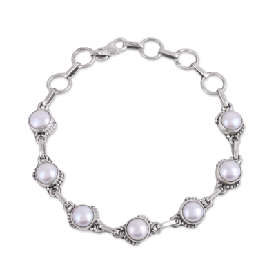Cultured Pearl and Sterling Silver Link Bracelet from India