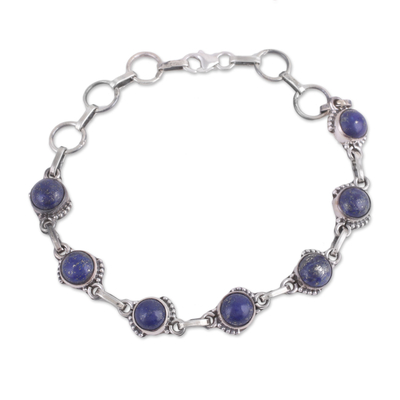 Lapis Lazuli and Sterling Silver Link Bracelet from India