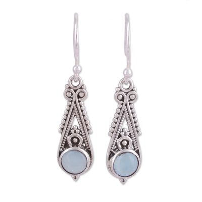 Pointed Chalcedony Dangle Earrings from India