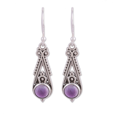 Pointed Amethyst Dangle Earrings from India
