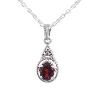 Garnet and Emerald Pendant Necklace from India