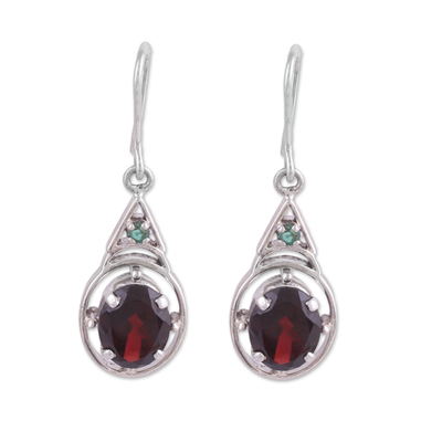 Garnet and Emerald Dangle Earrings from India