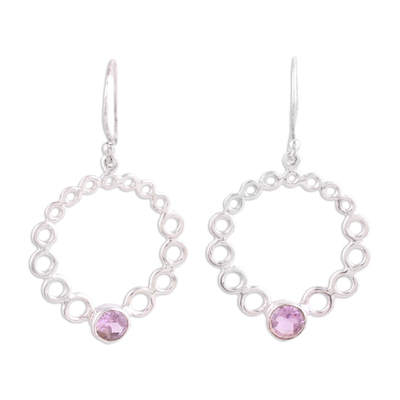 Round Bubble Like Silver Earrings with Amethysts