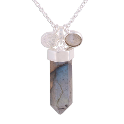 Labradorite and Sterling Silver Crystal Pendant necklace