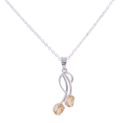 Citrine and Rhodium Plated Sterling Silver Pendant Necklace