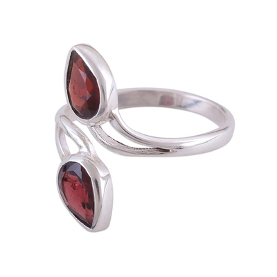 Rhodium Plated Garnet and Silver Wrap Ring from India