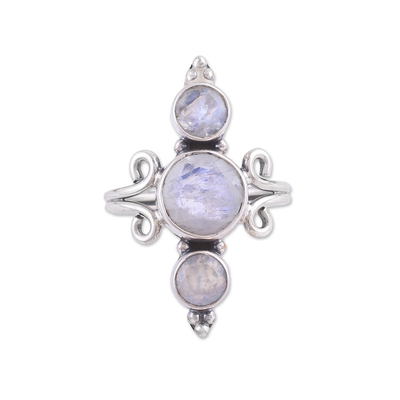Indian Rainbow Moonstone and Sterling Silver Cocktail Ring