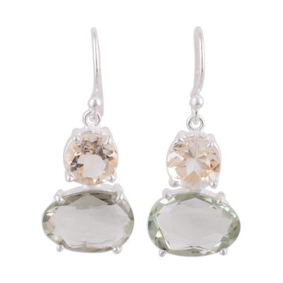 Faceted Prasiolite and Citrine Earrings from India