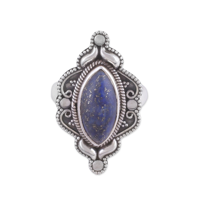 Eye-Shaped Lapis Lazuli Cocktail Ring from India