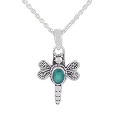 Green Onyx Dragonfly Pendant Necklace from India