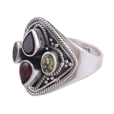 Garnet and Peridot Cocktail Ring from India