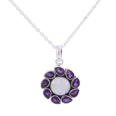 Amethyst and Rainbow Moonstone Pendant Necklace from India