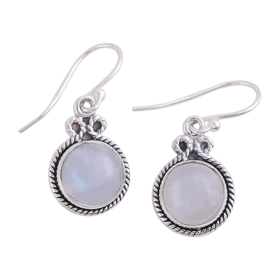 Rainbow Moonstone and Silver Dangle Earrings from India