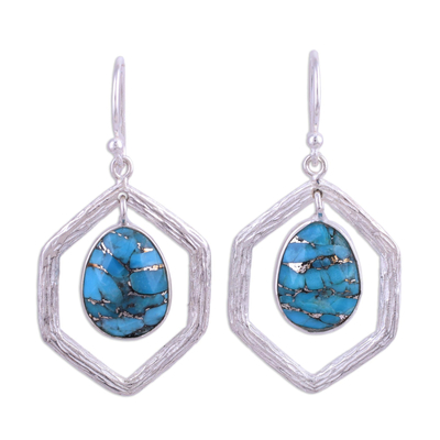 Sterling Silver and Composite Turquoise Earrings from India
