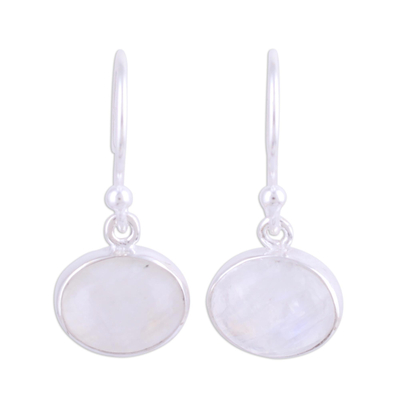 Rainbow Moonstone Cabochon and Silver Earrings
