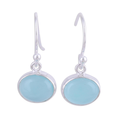 Aqua Blue Chalcedony and Silver Dangle Earrings
