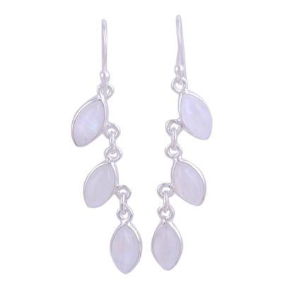 Rainbow Moonstone Long Dangle Earrings with Sterling Silver