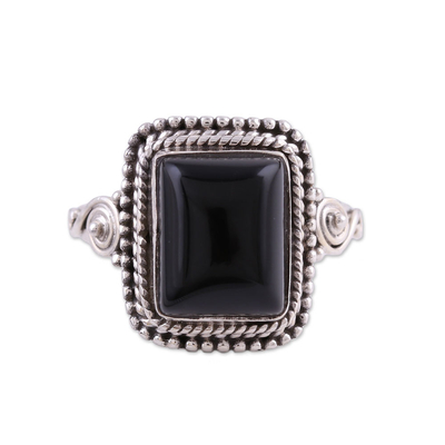 Bezel Set Onyx and Sterling Silver Cocktail Ring