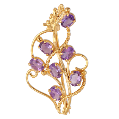 22k Gold Plated 7 Carat Amethyst Handcrafted Lilac Brooch