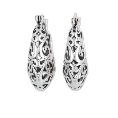 Handmade Sterling Silver Hoop Earrings with Jali Motif