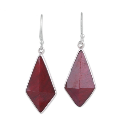 Handmade Ruby and Sterling Silver Dangle Earrings from India