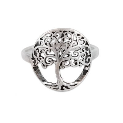 Indian Sterling Silver Cocktail Ring with Jali Tree Motif