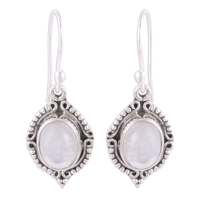 Rainbow Moonstone and Sterling Silver Dangle Earrings