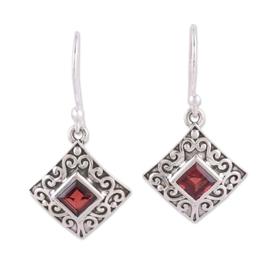 Garnet and Sterling Silver Dangle Earrings from India