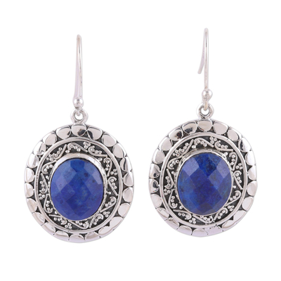 Blue Faceted Lapis Lazuli Dangle Earrings with Ear Hooks
