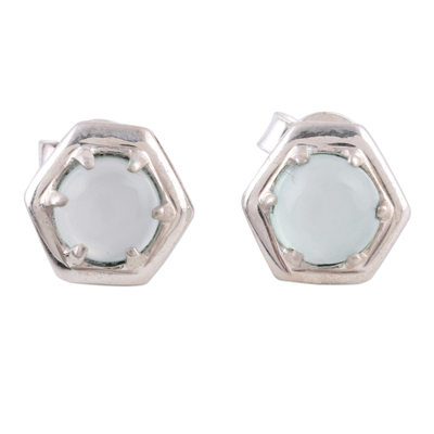 Artisan Crafted Light Blue Chalcedony Stud Earrings