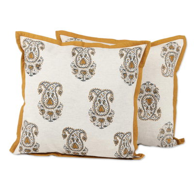 Cotton Paisley Pattern Antique White Cushion Covers (Pair)