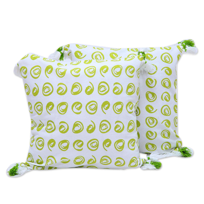 100% Cotton Green and White Print Cushion Covers (Pair)