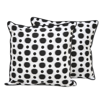 2 Handmade Black and White Dotted Cotton Cushion Covers