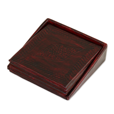 Embossed Leather Coasters from India (Set of 4)