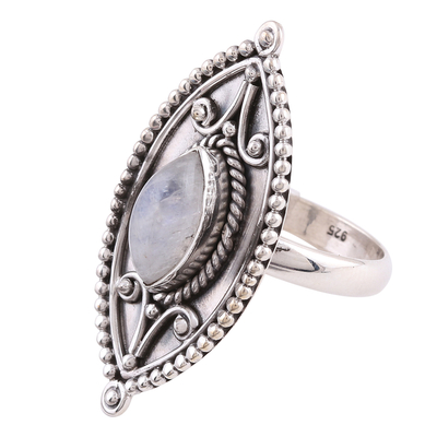 Sterling Silver Marquise Rainbow Moonstone Cocktail Ring