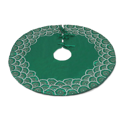 Embroidered Satin Tree Skirt in Emerald from India