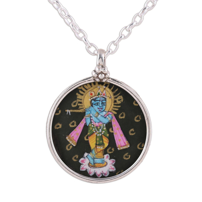 Handmade Krishna Sterling Silver Pendant Necklace from India