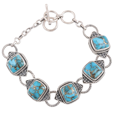 Sterling Silver and Composite Turquoise Link Bracelet