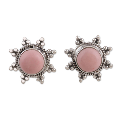 Star Shaped Pink Opal and Sterling Silver Button Earrings