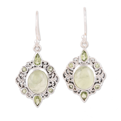 Peridot and Prehnite Dangle Earrings from India